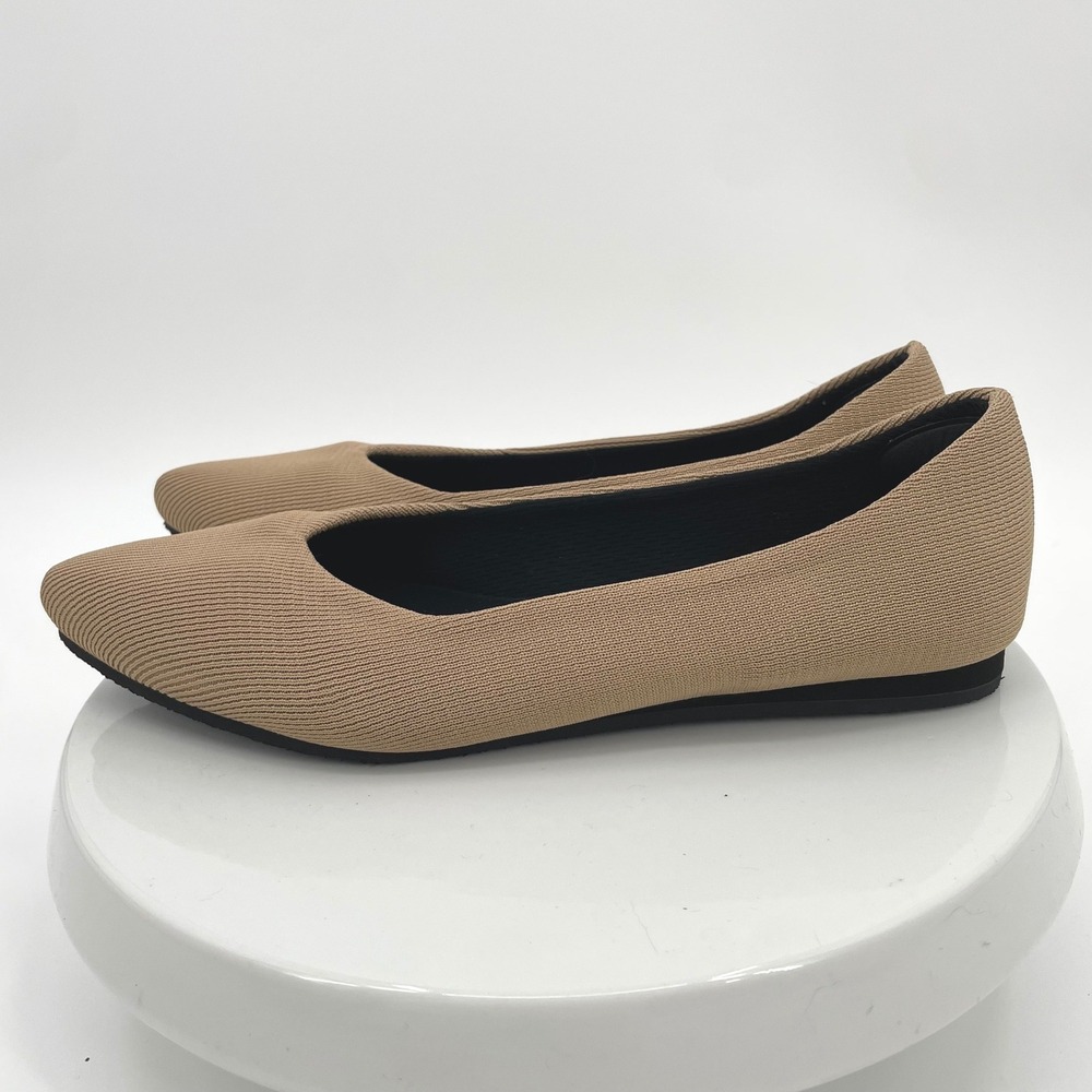 WAPS Ballet Flats Womens 10‎ Tan Knit Pointed Toe Classic Minimalist Washable